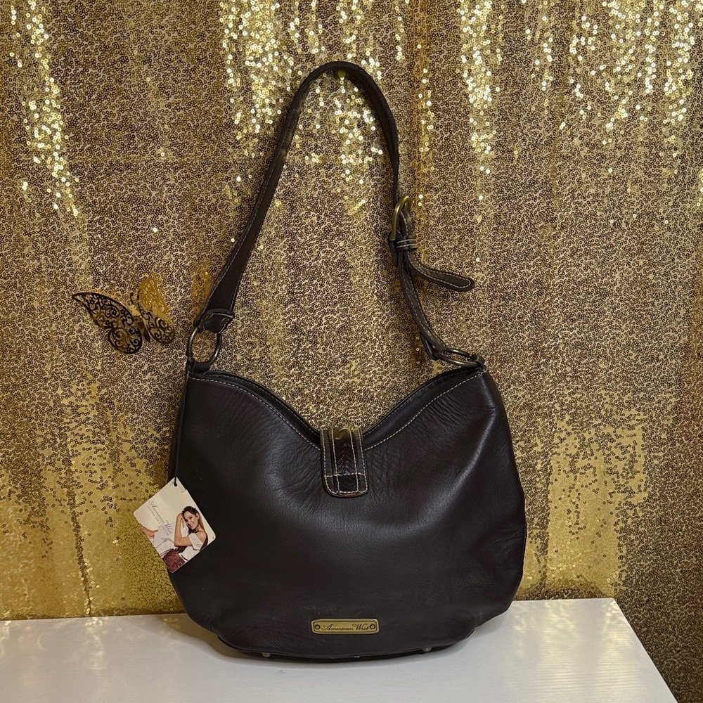 American West Two Tone Quilted Brown Woven Shoulder Bag - Picture 6 of 16